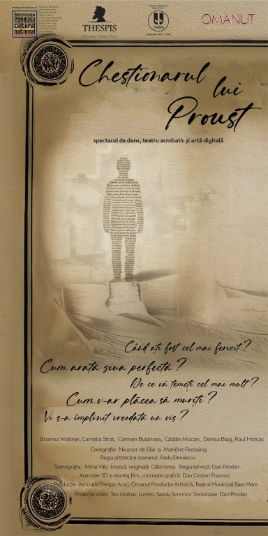 afis CHESTIONARUL LUI PROUST- spectacol de dans, teatru acrobatic și artă digitală